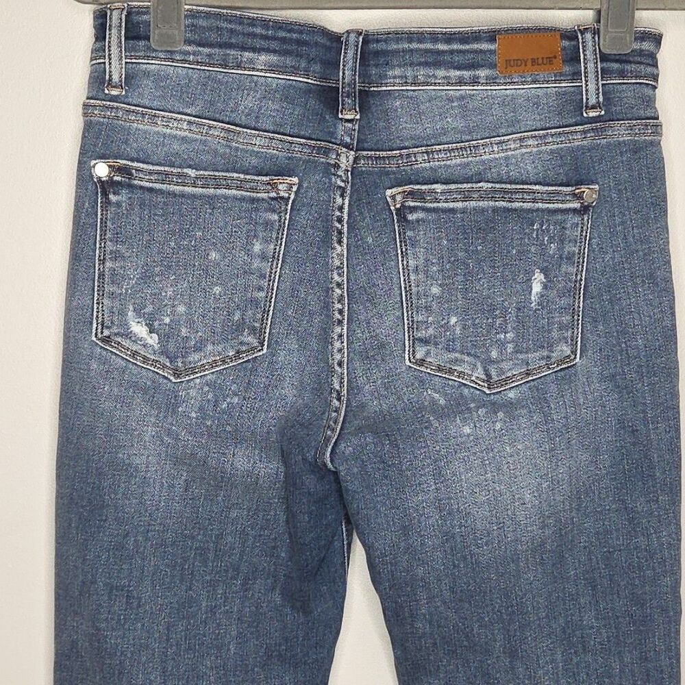 Judy Blue Jeans Women's 7/28 Blue Boyfriend Fit Ripped Distressed Splattered EUC - Picture 6 of 9